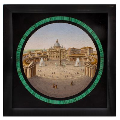 Placca Circolare in Micromosaico su Nero del Belgio