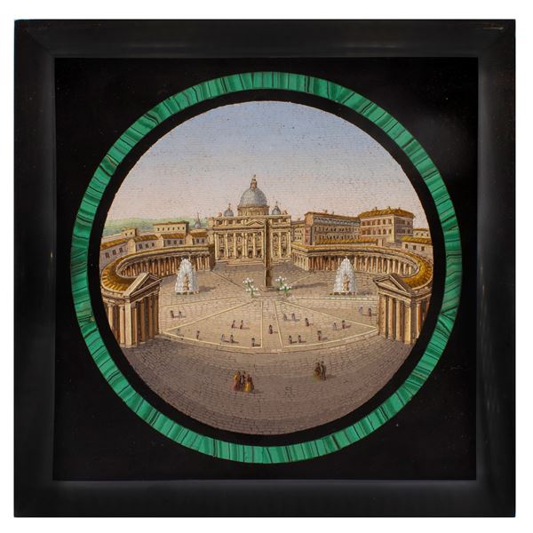Placca circolare in micromosaico su nero del Belgio