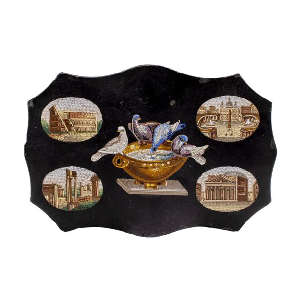 Micromosaic paperweight on black Belgium