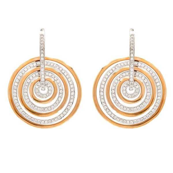 18kt two-color gold and diamonds geometric earrings