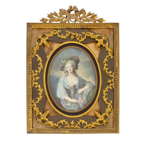 Miniatura raffigurante ritratto femminile  (Francia, XIX Sec.)  - Asta Arredi Sculture Oggetti D'Arte I Web Only - Colasanti Casa d'Aste