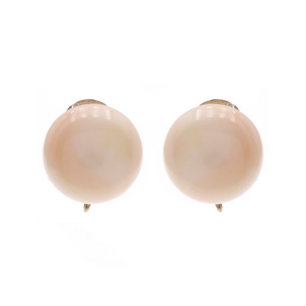 Golden silver and pink coral lobe earrings