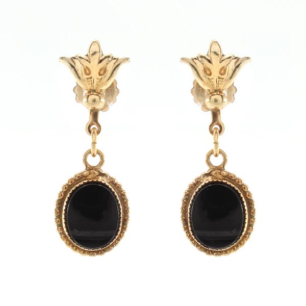 Antique 14kt gold and black onyx pendant earrings  - Auction Jewels Watches Fashion Vintage - Web Only - Colasanti Casa d'Aste