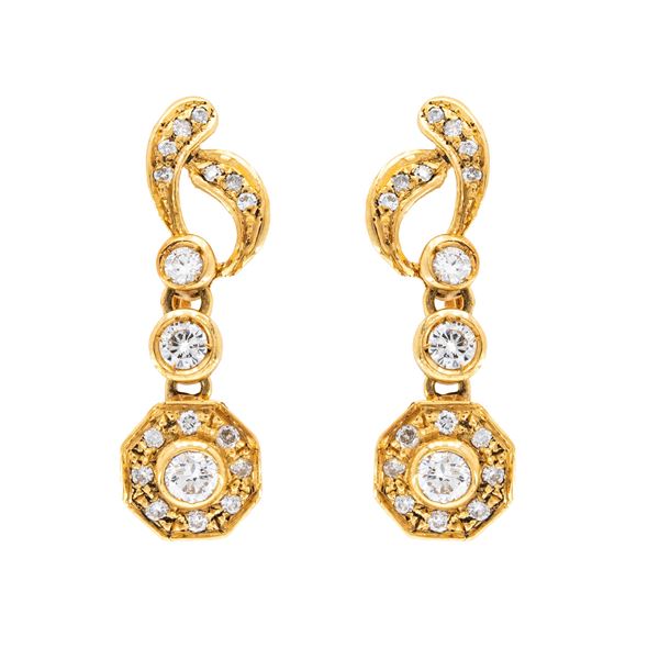 18kt yellow gold and diamonds pendant earrings  - Auction Jewels and Watches - Colasanti Casa d'Aste