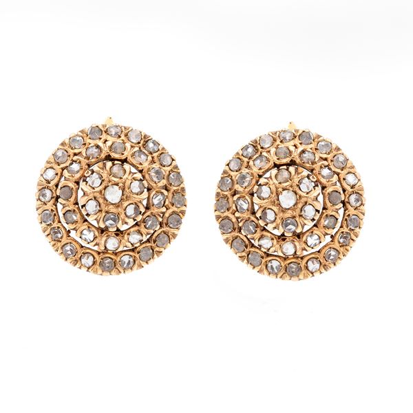 Antique 9kt rose gold and diamond rose leverback earrings
