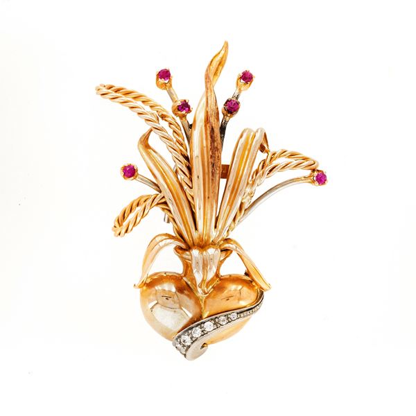 18kt yellow gold floral motif brooch  (1950/60s)  - Auction Jewels and Watches - Colasanti Casa d'Aste