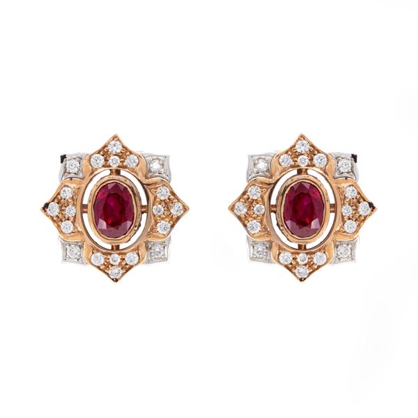 18kt two-color gold lobe earrings with natural Burmese rubies  - Auction Jewels and Watches - Colasanti Casa d'Aste