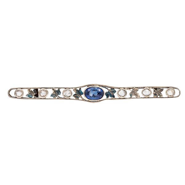 Antique gold and silver sapphire and diamond rose brooch