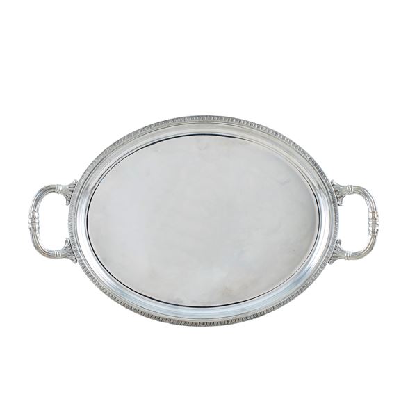 Silver tray with two handles