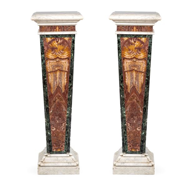 Coppia di erme in marmi vari  (Italia, XIX - XX Sec.)  - Asta Arredi, Sculture, Dipinti Antichi e del XIX Secolo - I - Colasanti Casa d'Aste