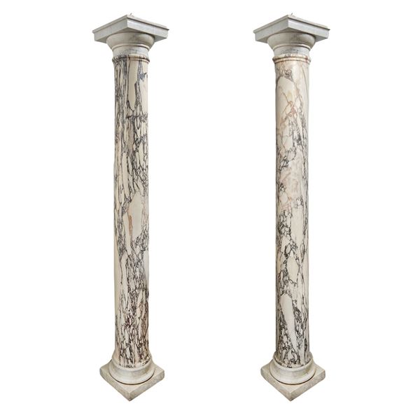 Coppia di grandi colonne in breccia violetta  (Roma, XIX-XX Sec.)  - Asta Arredi, Sculture, Dipinti Antichi e del XIX Secolo - I - Colasanti Casa d'Aste