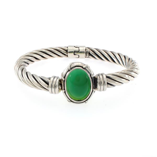 925 silver and green chalcedony Cuff bracelet