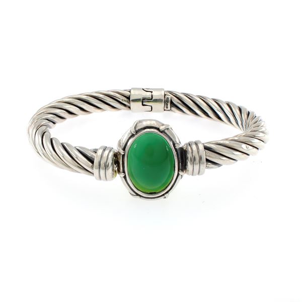 Bracciale a manetta in argento 925 e calcedonio verde