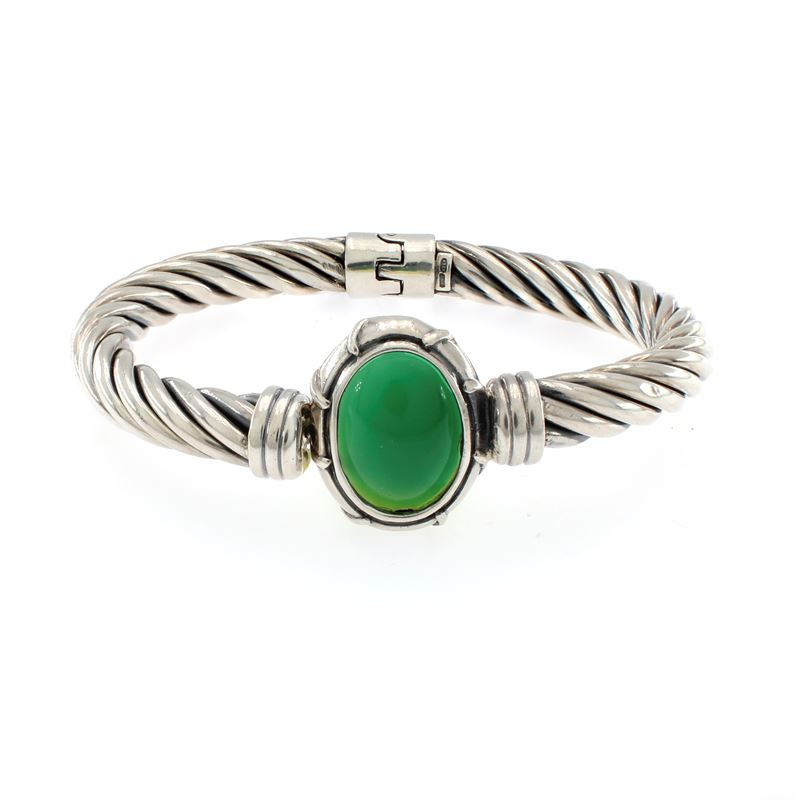 Bracciale a Manetta in Argento 925 e Calcedonio Verde