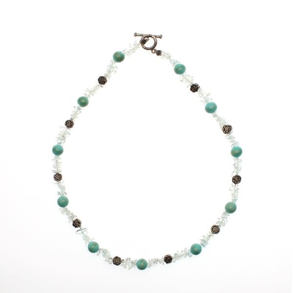 Necklace in natural turquoise silver and quartz