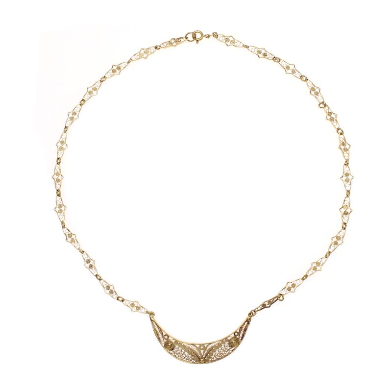 Collana in Filigrana D'argento Dorato Lavorato a Mano