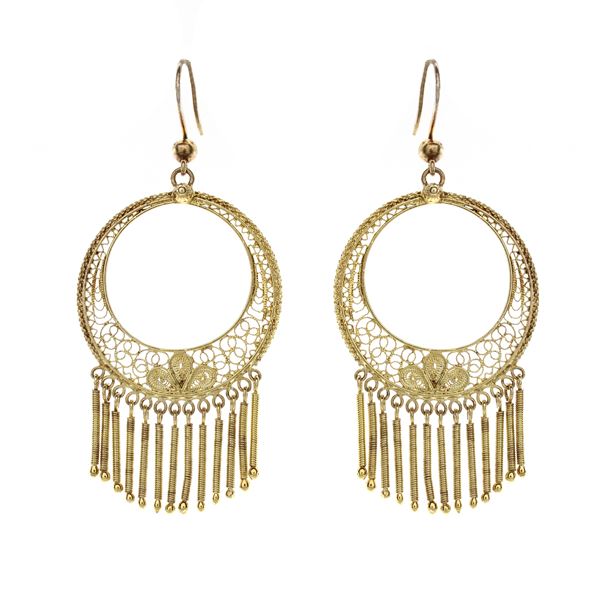 Handmade golden silver filigree dangle earrings