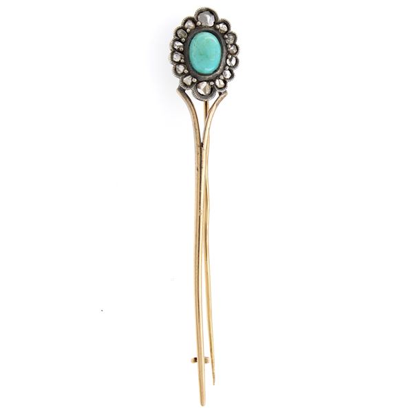 Antique yellow gold and silver pin