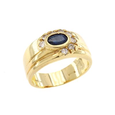 Anello in Oro Giallo 18kt, Zaffiro Ovale e Diamanti