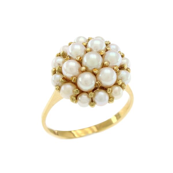 18kt yellow gold and small pearls ring  - Auction Jewels Watches Fashion Vintage - Web Only - Colasanti Casa d'Aste