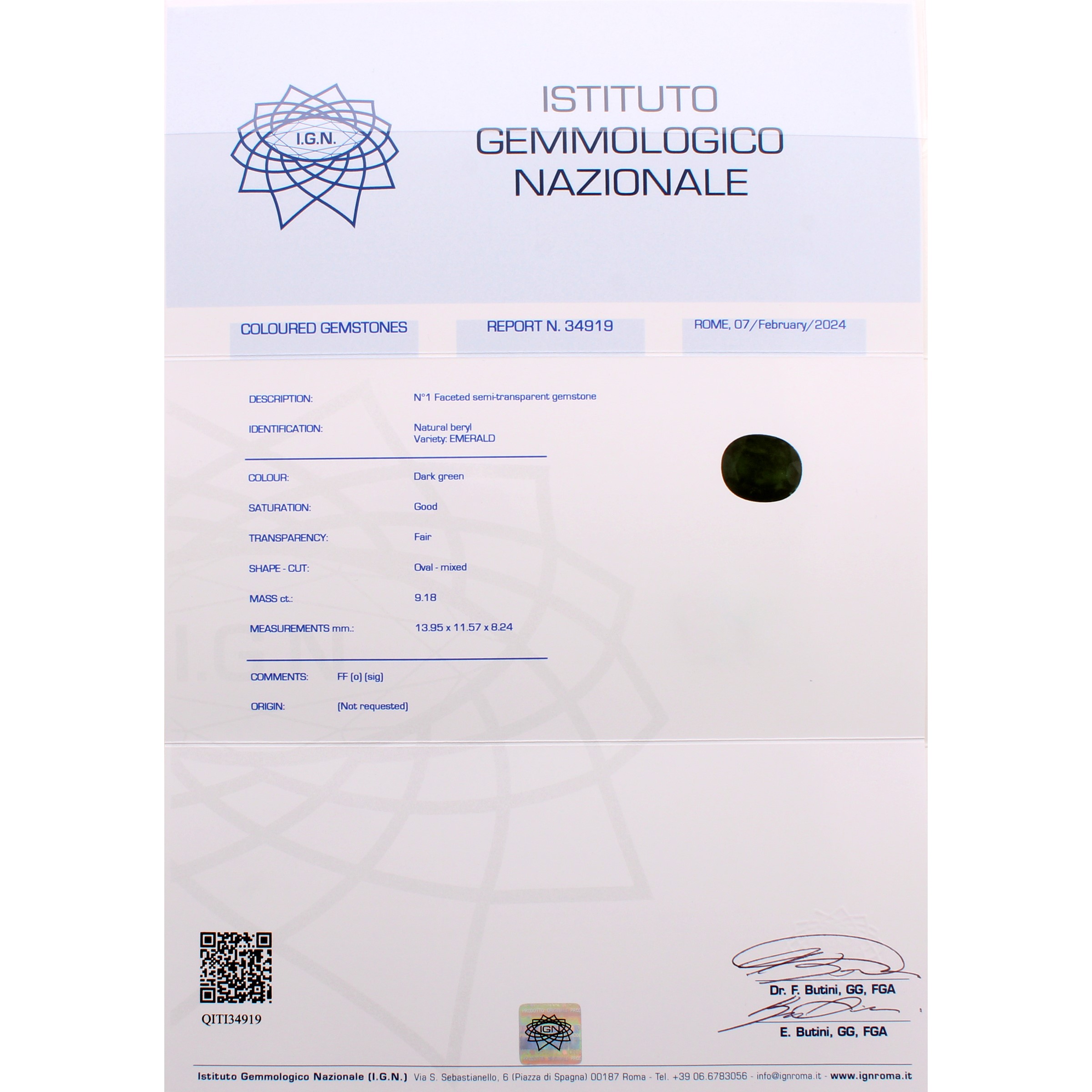 Smeraldo Naturale Sciolto Ct 9,18 Circa Taglio Ovale Misto