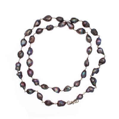 Collana in Argento Ad un Filo di Perle Barocche Grigie