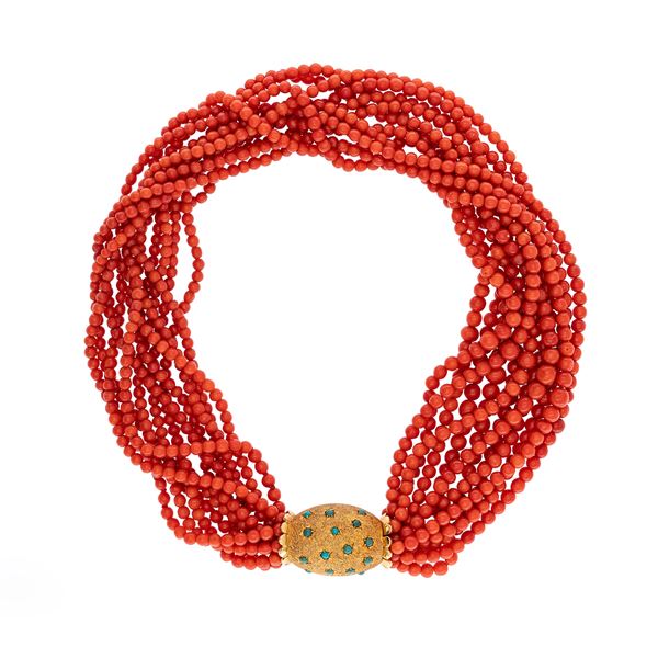 Twelve strands of torchon coral necklace