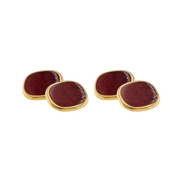 18kt yellow gold and red guilloche enamel cufflinks