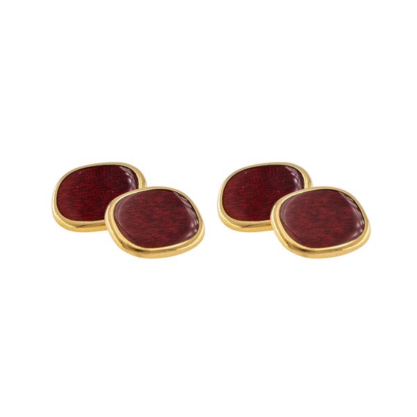 18kt yellow gold and red guilloche enamel cufflinks  - Auction Jewels and Watches - Colasanti Casa d'Aste