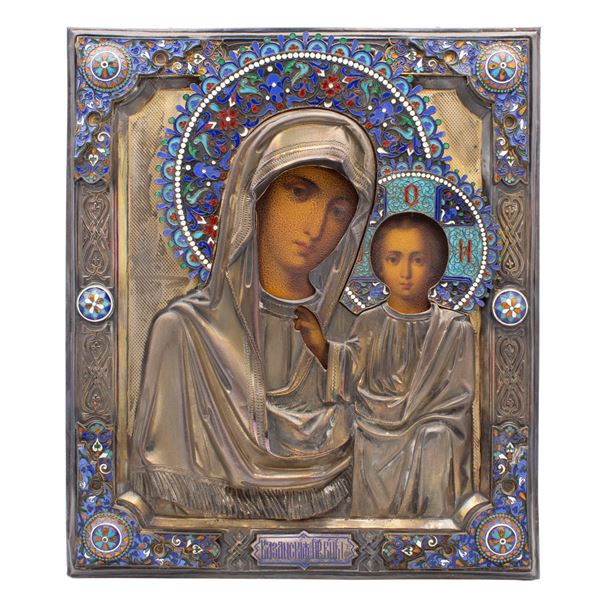 Icona raffigurante la Vergine di Kazan  (Mosca, 1887)  - Asta Arredi, Sculture, Dipinti Antichi e del XIX Secolo - I - Colasanti Casa d'Aste
