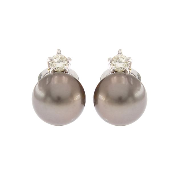 Tahitian pearl and diamond lobe earrings
