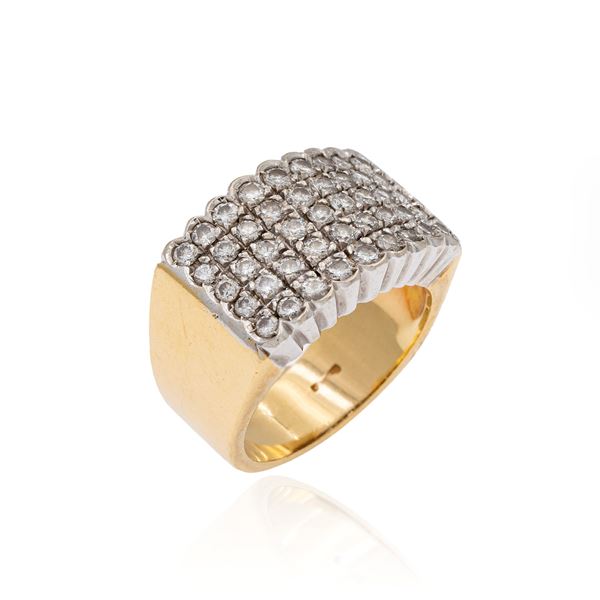 Anello a fascia in oro bianco e giallo 18kt e diamanti