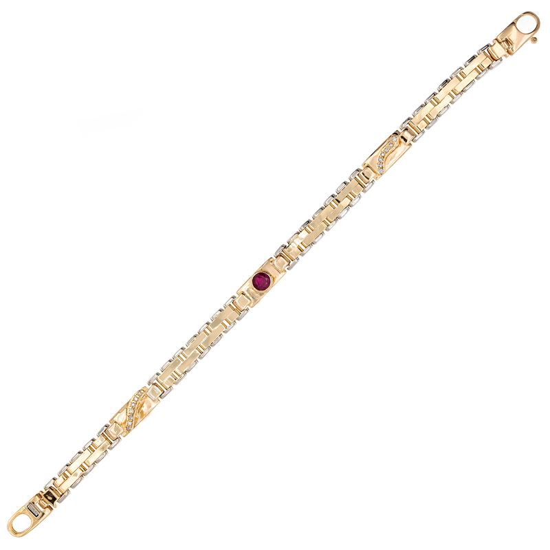Bracciale in oro giallo e bianco 18kt con rubino e diamanti