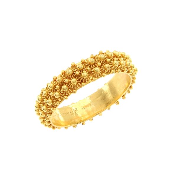 Anello fede da matrimonio in oro giallo 18kt in filigrana sarda