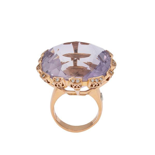 18kt rose gold large amethyst and diamond cocktail ring