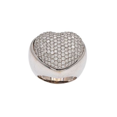 Anello Cuore in Oro Bianco 18kt e Pavé di Diamanti