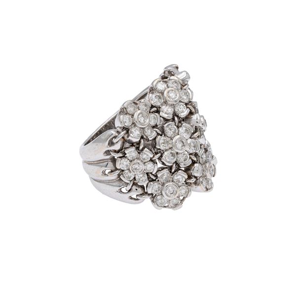 18kt white gold and diamonds en tremblant flowers ring  - Auction Jewels and Watches - Colasanti Casa d'Aste