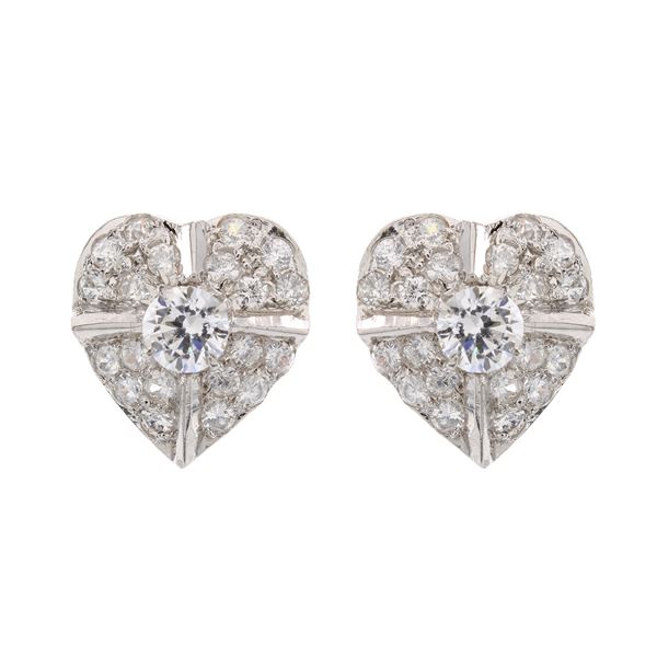 925 silver and zircons bijou heart lobe earrings