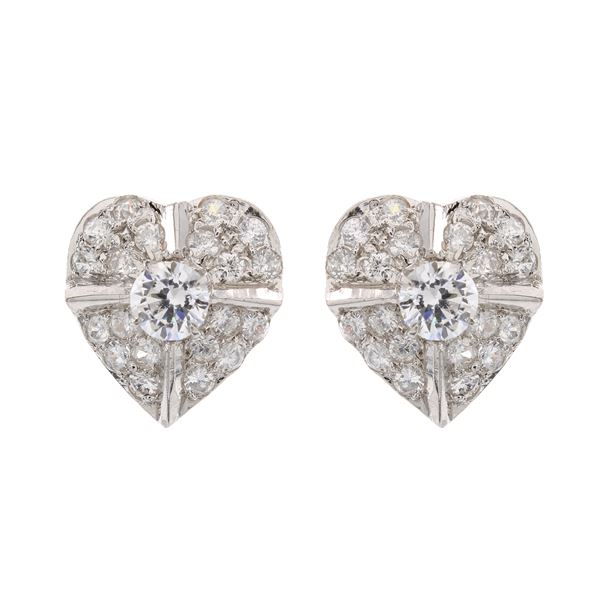 925 silver and zircons bijou heart lobe earrings