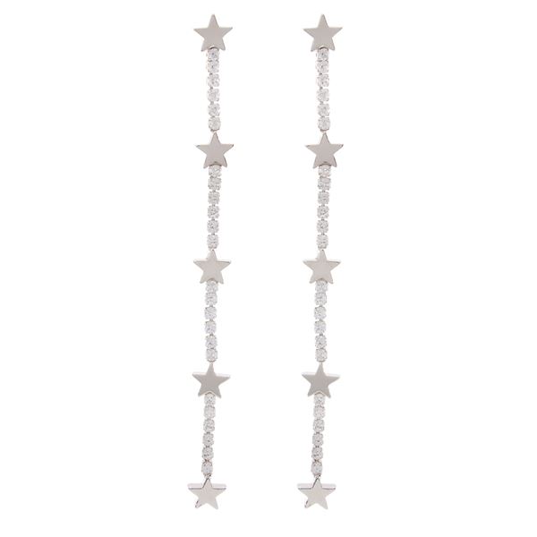 Silver metal and zircons pendant earrings