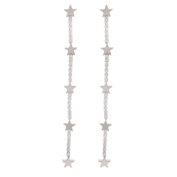 Silver metal and zircons pendant earrings