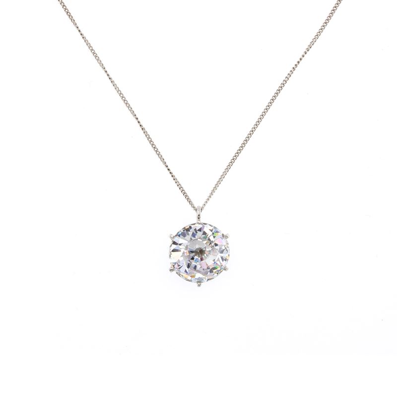 Collana Bijou in Argento 925 con Zircone Pendente Taglio Brillante