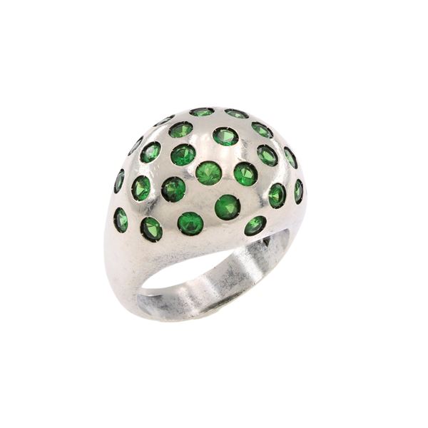 925 silver and green stones bijou ring