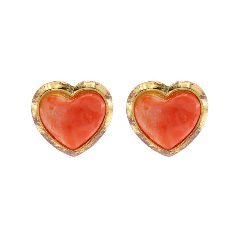 Orecchini Cuori in Oro Giallo 18kt e Corallo
