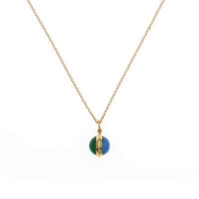 Collana in Oro Giallo 18kt con Sfera in Calcedonio Verde e Blu