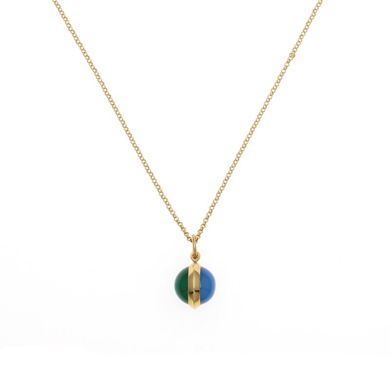Collana in Oro Giallo 18kt con Sfera in Calcedonio Verde e Blu