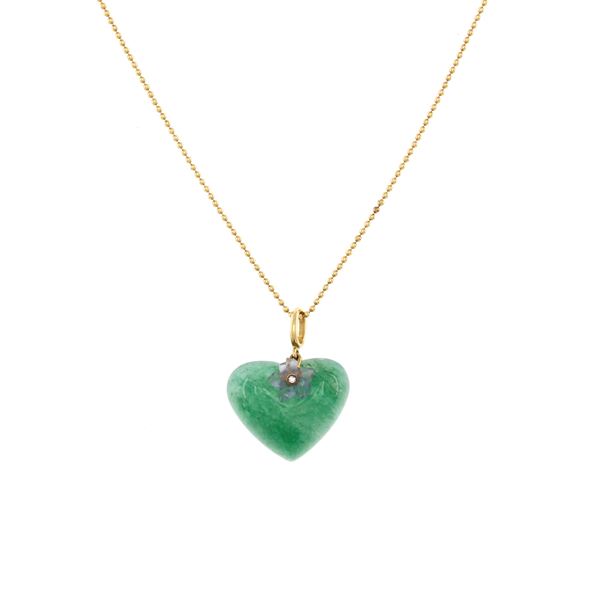 18kt yellow gold and heart cut aventurine necklace