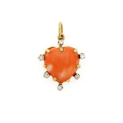 Pendente Cuore in Oro Giallo 18kt Corallo e Moissanite