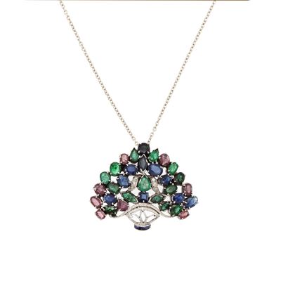 Collana in Oro Bianco 18kt con Pendente a Motivo Floreale