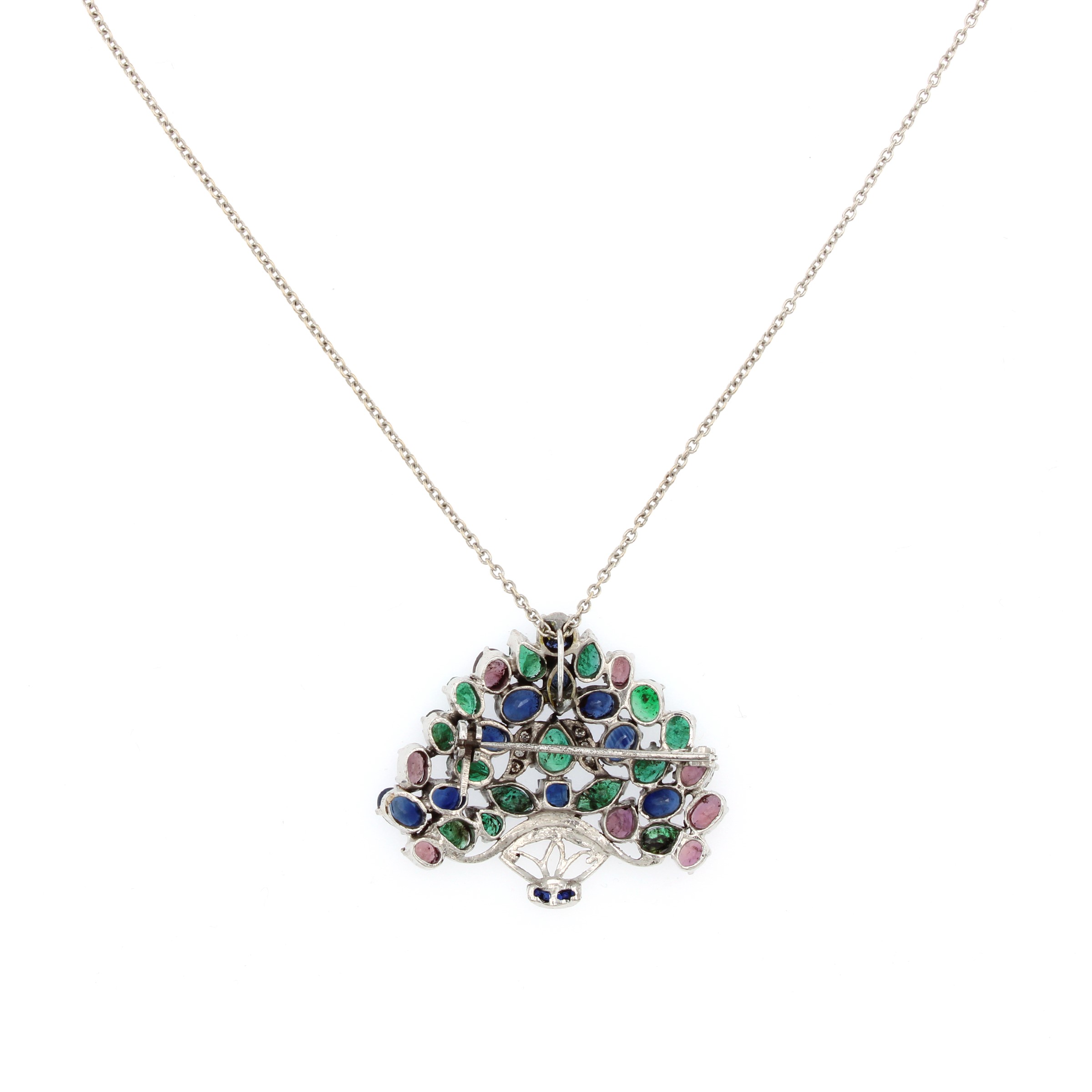 Collana in Oro Bianco 18kt con Pendente a Motivo Floreale